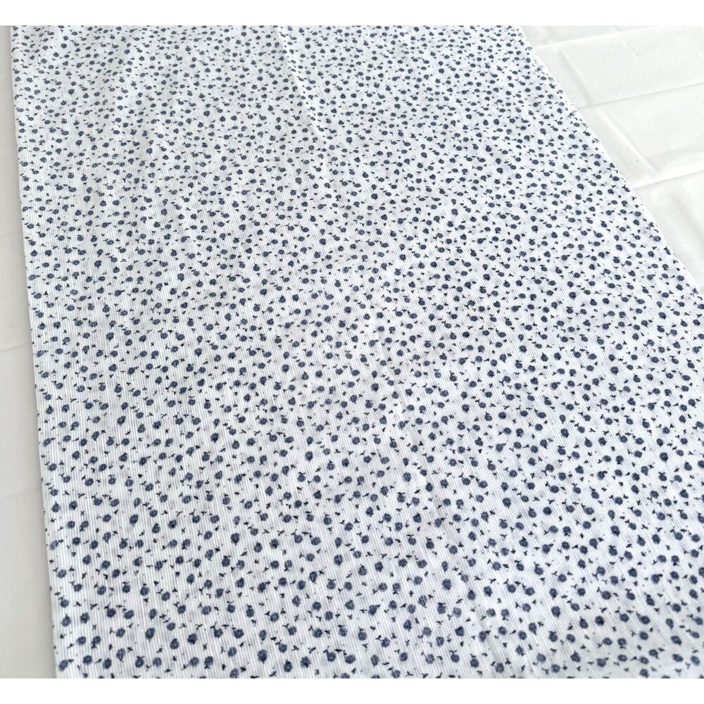 Vintage Dimity Fabric Blue Roses White Calico Cotton Blend Semi Sheer 68 x 44"